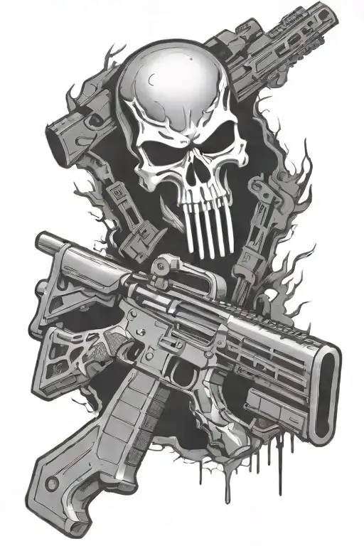 punisher skull with ar15 assault rifle tattoo design idea