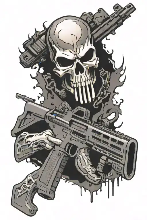 punisher skull with ar15 assault rifle tattoo design idea