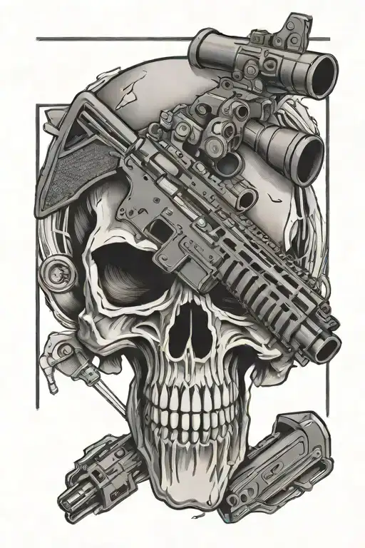 punisher skull with ar15 assault rifle tattoo design idea