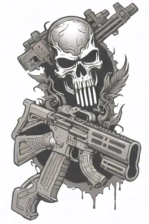 punisher skull with ar15 assault rifle crossed on Harley-Davidson  tattoo design idea