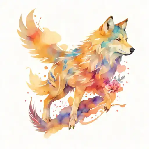 wolf and owl flying tattoo design idea