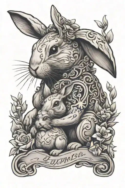 bunny, mom, lucky, depression hard times tattoo design idea