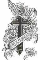 winged cross with ribbon  tattoo design idea