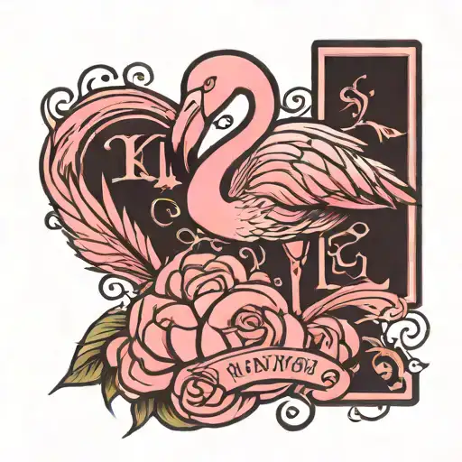 Black Flamingo Outline with Pink Breast Cancer ribbon around its neck, underneath the date 10/26/2016 in Roman numerals tattoo design idea