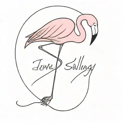 Black Flamingo Outline with pink Breast Cancer ribbon around its neck, underneath the date 10/26/2016 in roman numerals tattoo design idea