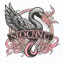 Black Flamingo Outline with pink Breast Cancer ribbon around its neck, underneath the date 10/26/2016 in roman numerals tattoo design idea