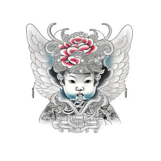 cherub with a trumpet tattoo design idea