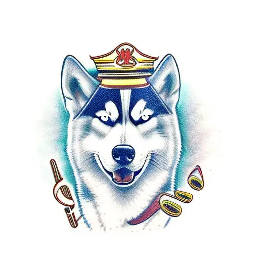 husky siberiano com notas musicais. tattoo design idea