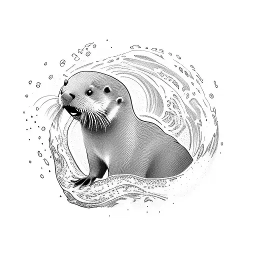 otter diving into the abyss, silohette  tattoo design idea