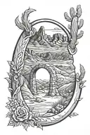 horseshoe with desert scene inside  tattoo design idea