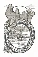 horseshoe with desert scene inside  tattoo design idea