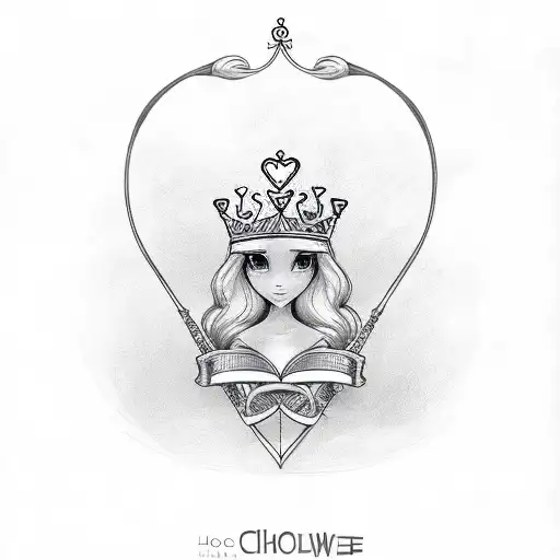 the name chloe with a heart and crown in cursive  tattoo design idea