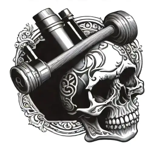 skull and piston tattoo design idea