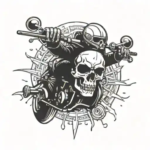 motorcycle riding skull goth  tattoo design idea