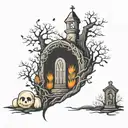 graveyard scene tattoo design idea