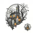 graveyard scene tattoo design idea