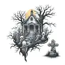 graveyard scene tattoo design idea