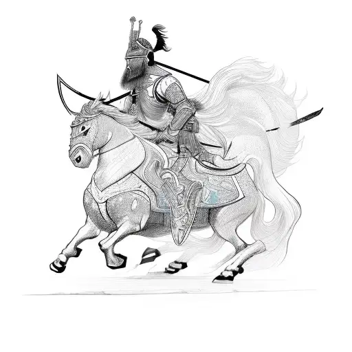 A sketch-style design featuring a Masai warrior riding a mythical creature from Chinese mythology tattoo design idea