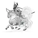 A sketch-style design featuring a Masai warrior riding a mythical creature from Chinese mythology tattoo design idea