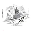 A sketch-style design featuring a Masai warrior riding a mythical creature from Chinese mythology tattoo design idea