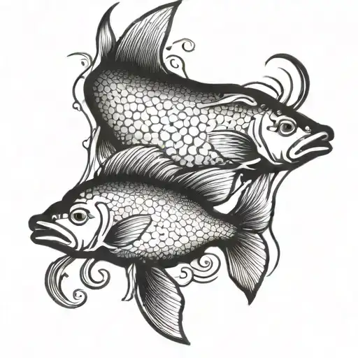 a small and a big bull looking at a fish swimming tattoo design idea