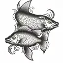 a small and a big bull looking at a fish swimming tattoo design idea