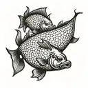 a small and a big bull looking at a fish swimming tattoo design idea