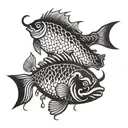 a small and a big bull looking at a fish swimming tattoo design idea