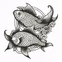 a small and a big bull looking at a fish swimming tattoo design idea