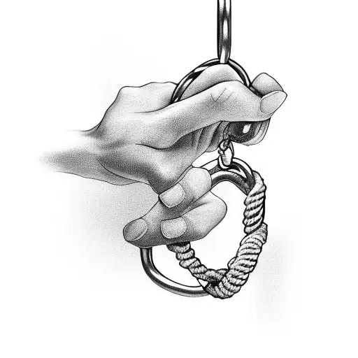 climbing rope attached to a bold with carabiners tattoo design idea