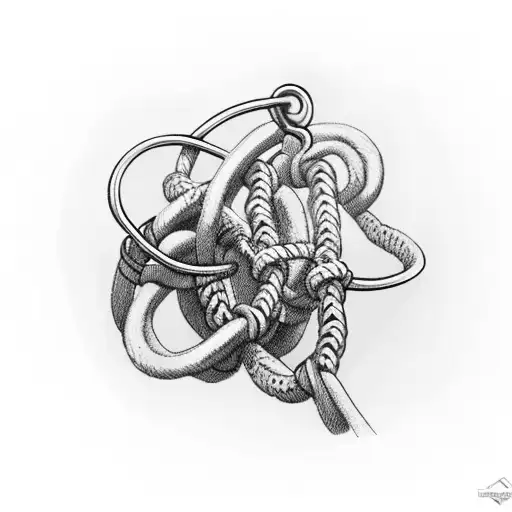 sport climbing rope attached to a bold with carabiners tattoo design idea