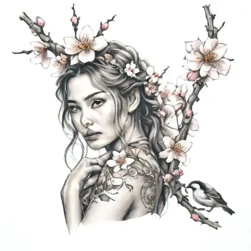 "Anna" tangled in Japanese cherry blossoms tattoo design idea