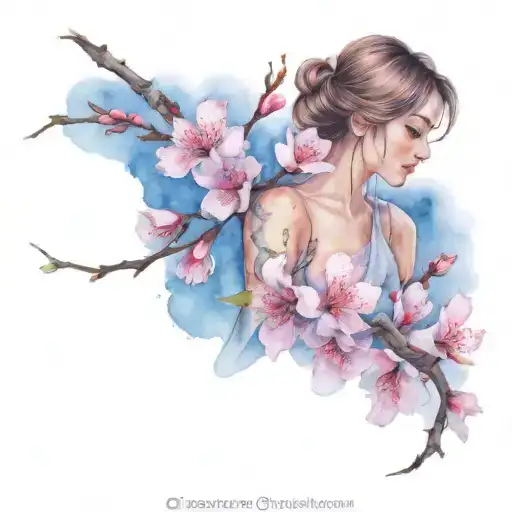 "Anna writing" tangled in Japanese cherry blossoms tattoo design idea
