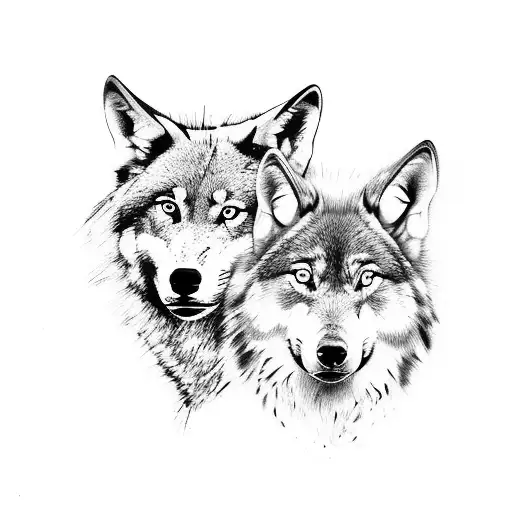 wolf protect tow rabbits tattoo design idea