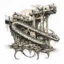 snake's skin  under bridge that is going to fall and wagon is passing tatto sketch tattoo design idea