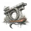 snake's skin  under bridge that is going to fall and wagon is passing tatto sketch tattoo design idea