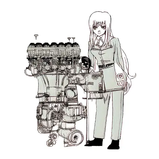 bueatiful women working an small block v8 engine tattoo design idea