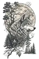 wolf moon forest  tattoo design idea