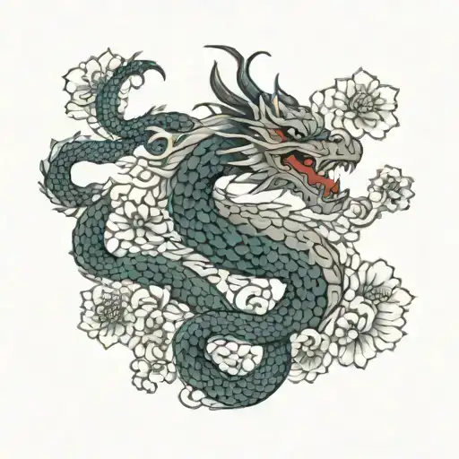 dragon with flower pattern instead of scales  tattoo design idea