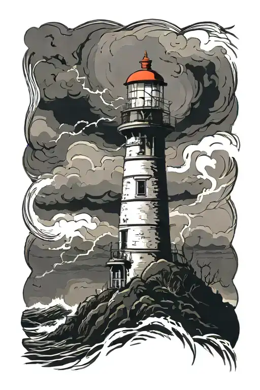 Lighthouse stormy condition with old tattoo design idea