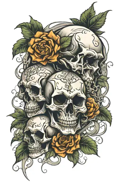 3 skulls stack ontop of eachother tattoo design idea