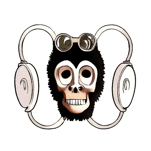 monkey skull with single lens tattoo design idea