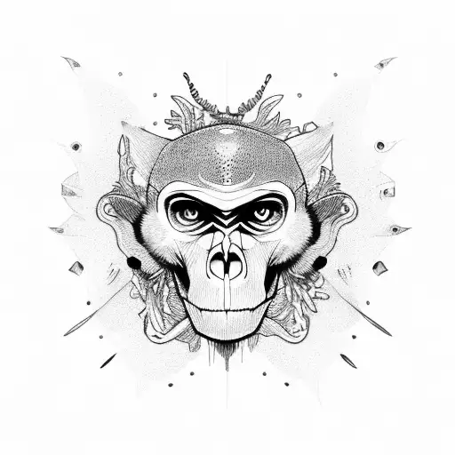 monkey skull with single lens tattoo design idea