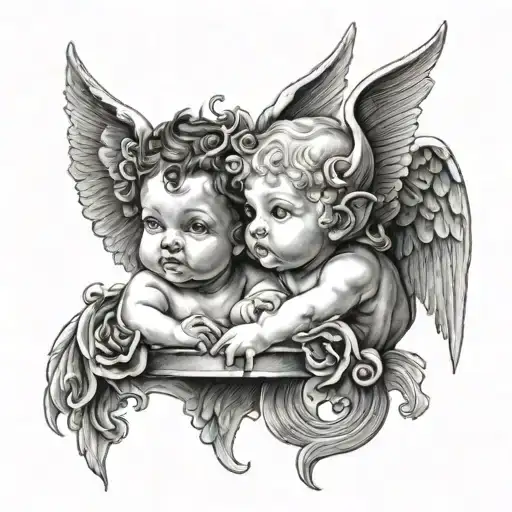 half cherub half devil tattoo design idea