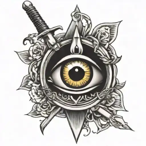 illuminati eye with sword and money  tattoo design idea
