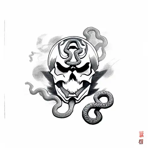 samurai skull with snake inside the eyes tattoo design idea