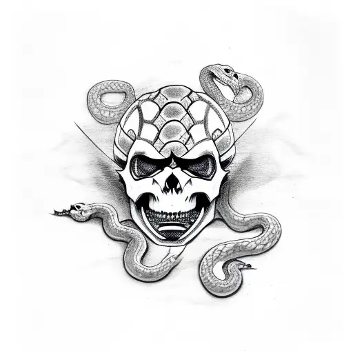 samurai skull with snake inside the eyes tattoo design idea