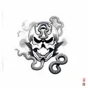 samurai skull with snake inside the eyes tattoo design idea