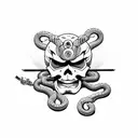 samurai skull with snake inside the eyes tattoo design idea