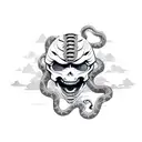 samurai skull with snake inside the eyes tattoo design idea